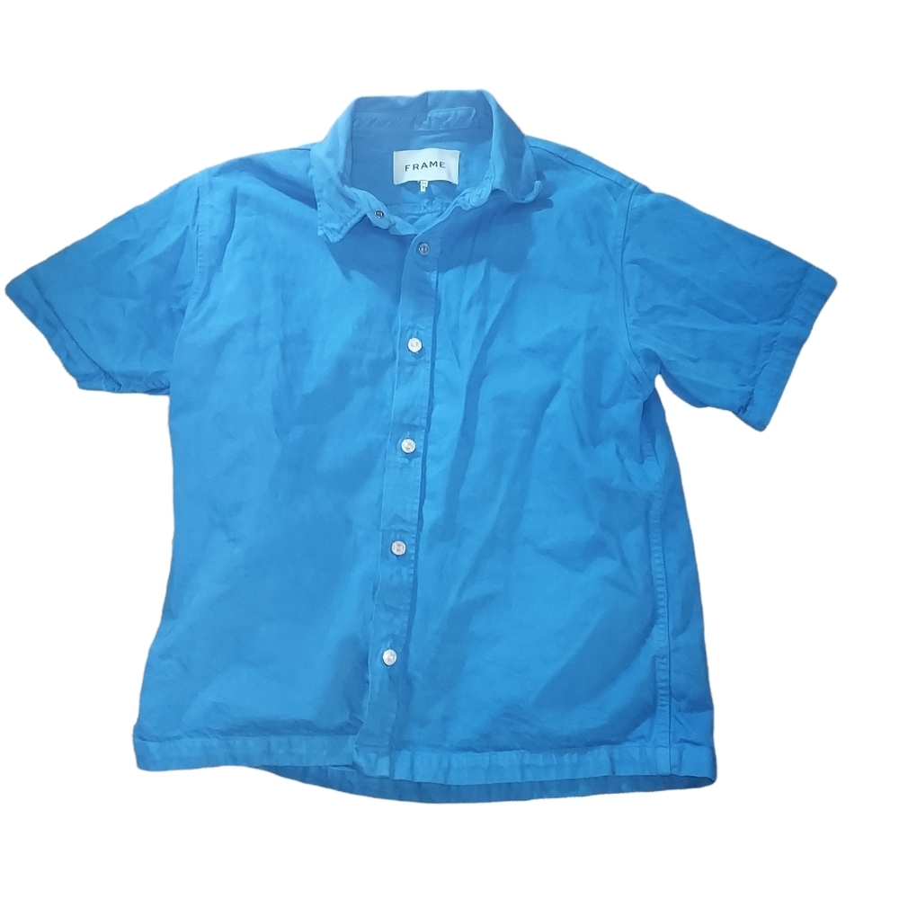 Frame Button Down Shirt S/P 100% Organic Cotton Blue Jacket top Blouse o…